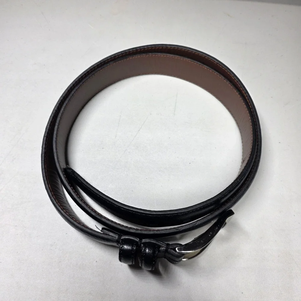 Mens Black Full Grain Leather Dress Belt Silver Buckle Size 32 WM-19802